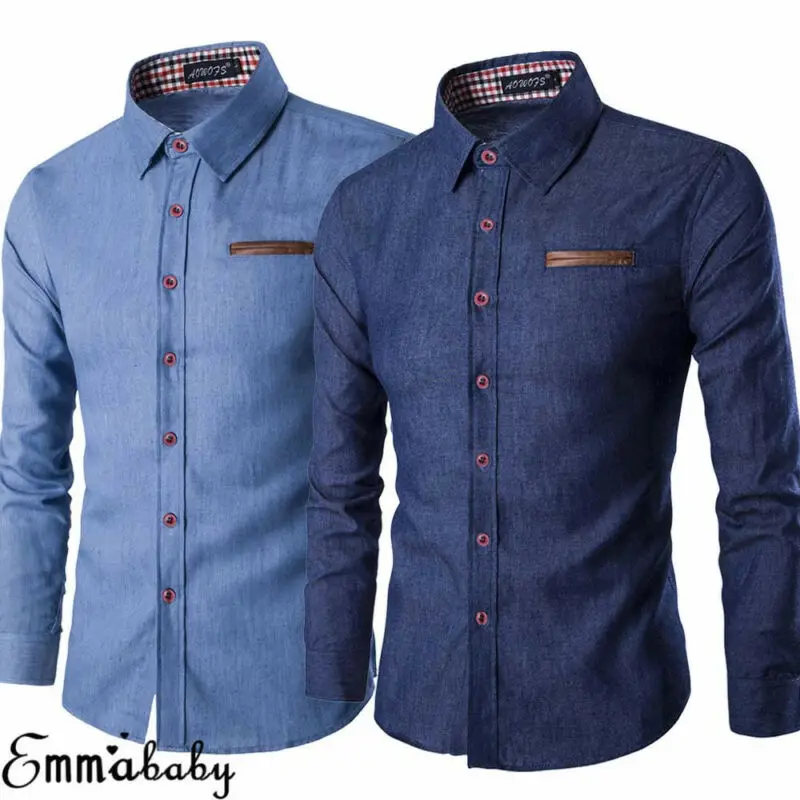 Brand 2020 New Men's Casual Slim Fit Stylish Wash Denim Long Sleeves Jeans Shirts Smart Casual Fashion Men Clothes M-XXXL