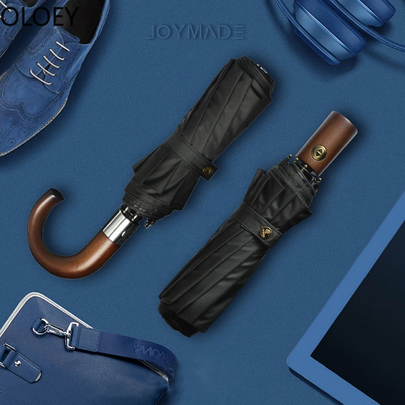 

Wooden Handle Automatic Umbrella Sun Women Men's Business Folding Umbrella Windproof Large Reverse Umbrella Inverted Big Black