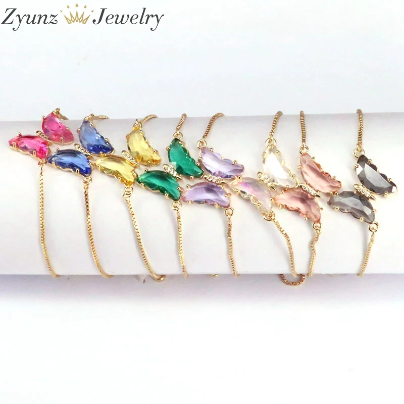 10PCS, New Arrival Crystal Butterfly Bracelet Femme Copper Gold Color Chain Charm Bracelets for Women Girls Jewelry