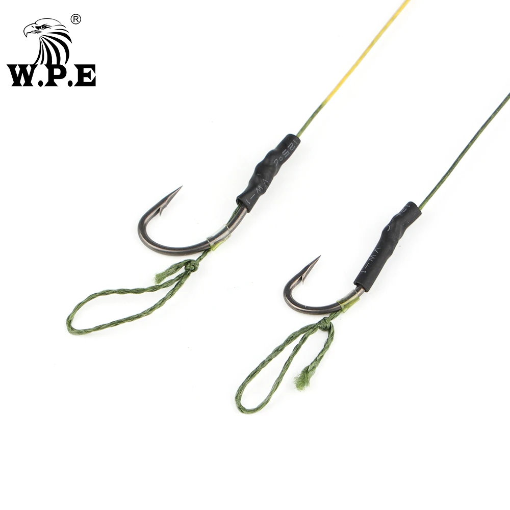 W.P.E 2pcs/pack Carp Fishing Hair Rig 4#/6# Barbed BKK Fishing Hook Ready Made Boilie Tied 20cm 40LB Braided Coated Fishing Line