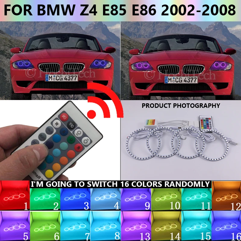 

Multi-color Led Angel Eyes Kit RGB Halo Rings Daytime Running Light DRL For BMW Z4 E85 E86 2002-2008