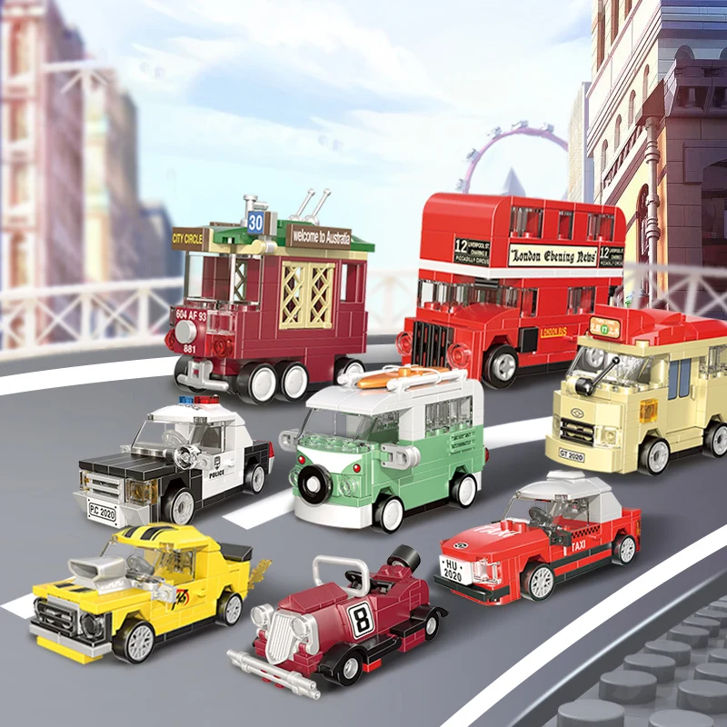 

City Car Speed Champ Racing Buses Taxi Van Model Building Blocks DIY Brick Friends Kids Toys Educational Classic Idea Technical