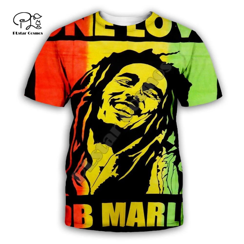 PLstar Cosmos Reggae Lion Singer HipHop Legend Bob Marley Casual Funny Men/Women 3DPrint Unisex Summer T-Shirt Short Sleeves B2