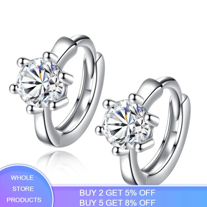 Fashion 925 Silver Needle Earrings Six Claw Zircon Heart Arrow Round Stud Earrings For Women Best Gift Pendientes Oorbellen