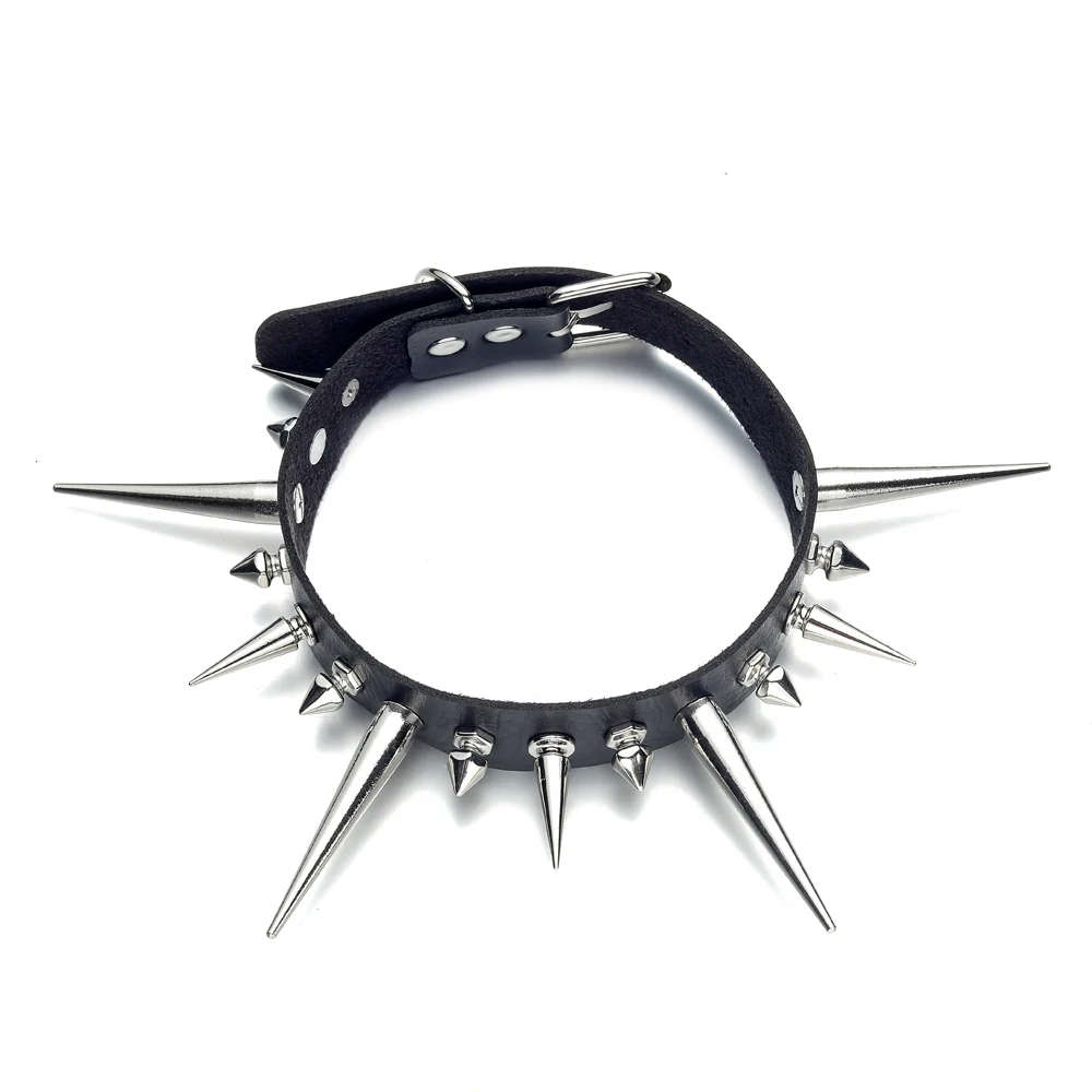 Lange Spike Halsband Punk Kunstleder Kragen Für Frauen Männer Coole Große Nieten Verzierte Halsband Goth Stil Halskette Zubehör