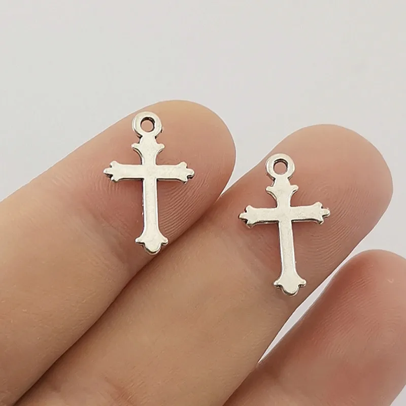 30pcs Charms Double Sided Cross 19x12mm Antique Silver Color Pendants DIY Crafts Making Findings Handmade Tibetan Jewelry