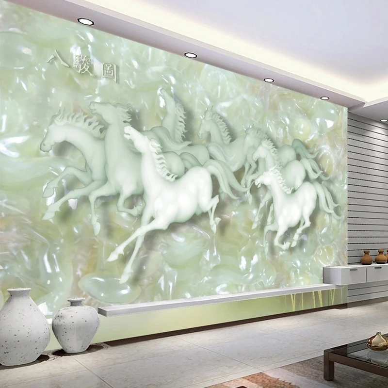 Customized Size Wallpaper Jade Horse Oriental Style Wall Paper 3D Three-dimensional Creative Wall Mural Living Room Decoration