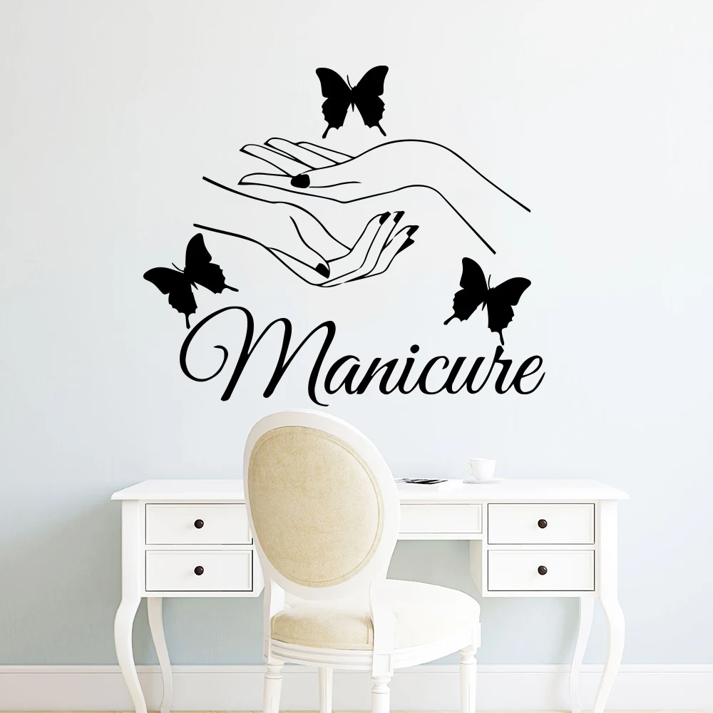 Beauty Nail Salon Wall Sticker Manicure Wall Decals Butterfly Hands Room Salon Decoration Girls Bedroom Decor Vinyl Art Murals