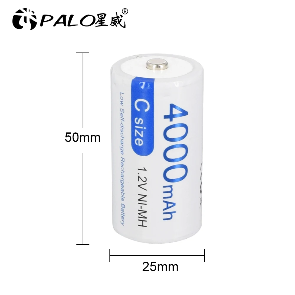 PALO 1.2V NI-MH C Size Rechargeable Battery 4000mAh R14 C Cell Type C LR14 Battery  Low Self Discharge Rechargeable C Battery