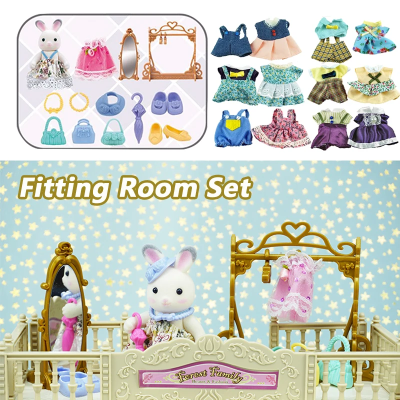 Miniature 1/12 Forest Animal Family Fitting Room Dresser Children's Simulation Toy Rabbit Clothes 9 Styles Girls Pretend Play