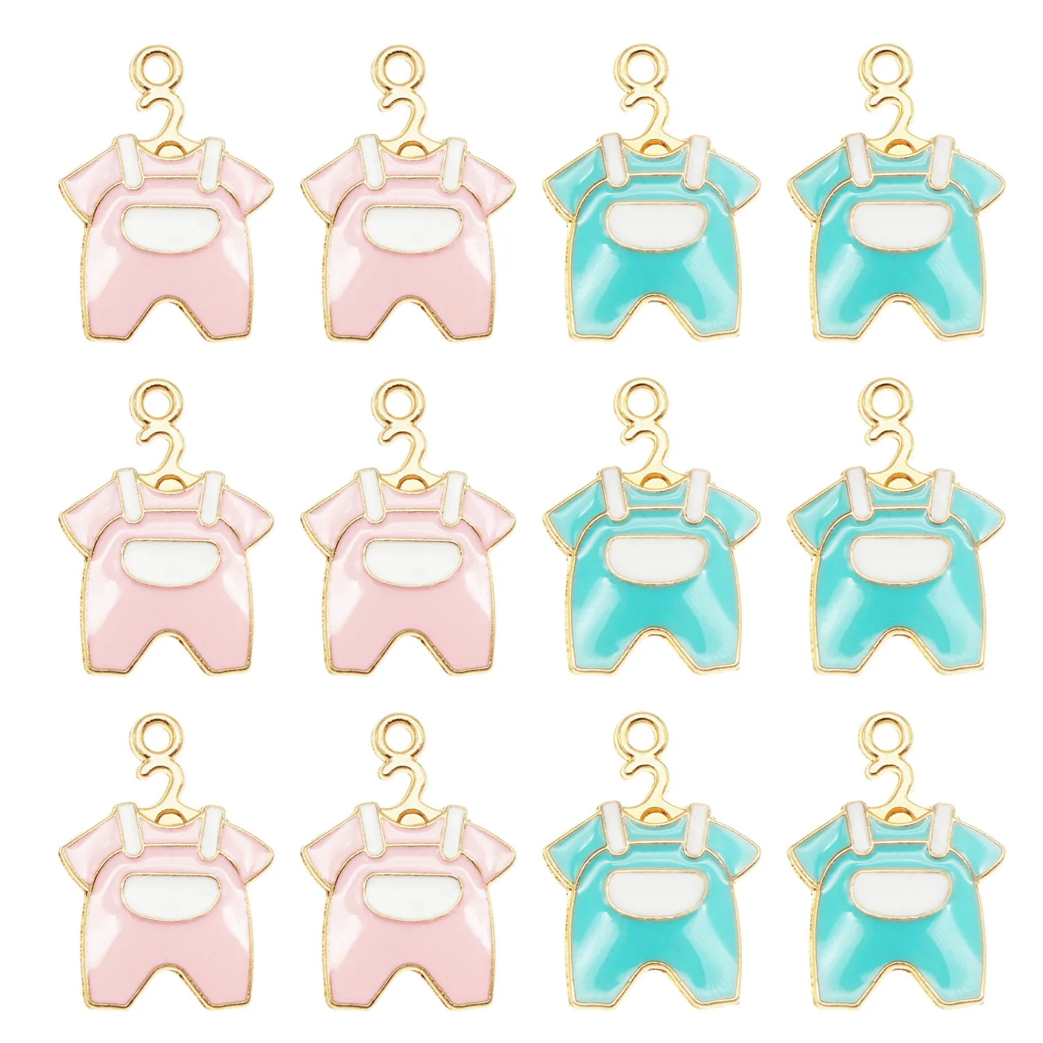 10pcs Cute Enamel Charms Baby Shower Children's Wear Bracelet Necklace Pendant Pink Blue Women Decor DIY Jewelry Accessory