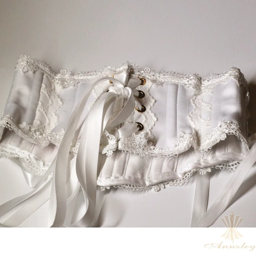 Annzley summer white short waistband with decorative waistband double steel Lolita belt