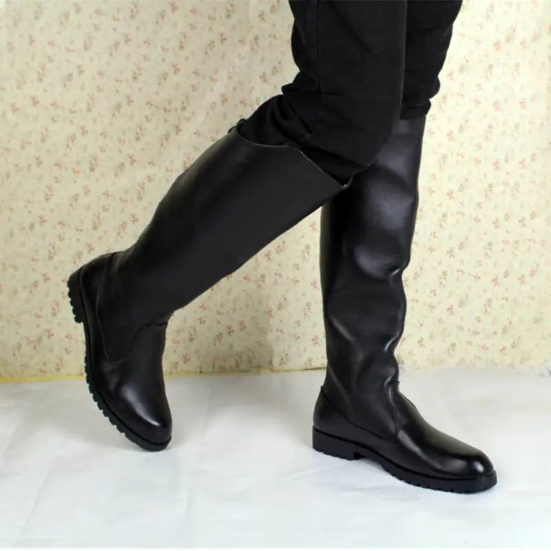 Fashion Mens Black Knee High Boots British Desiger Back Zip Long Motorcycle Shoes Antique Cosplay Army Botas Casual Comfort Warm