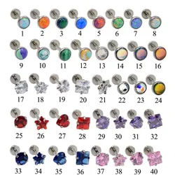 1PC Titanium & Steel Bar Labret Flat Base Ear Stud Opal Zircon Helix Ear Tragus Cartilage Earring Body Piercing Jewelry 1.2x8mm