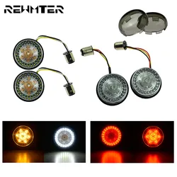 Motorcycle 1156 1157 LED Turn Signal Indicator Light 2'' Bullet Inserts Lamp Smoke Light Lens Cover For Harley Dyna Softail XL