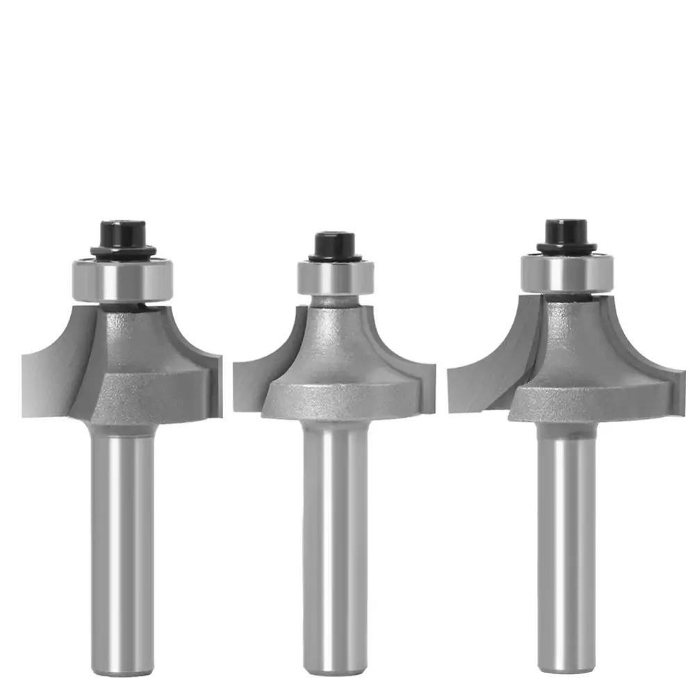 3pc 8mm Shank Round-Over Router Bits for wood Woodworking Tool 2 flute endmill with bearing milling cutter Corner Round Over Bit