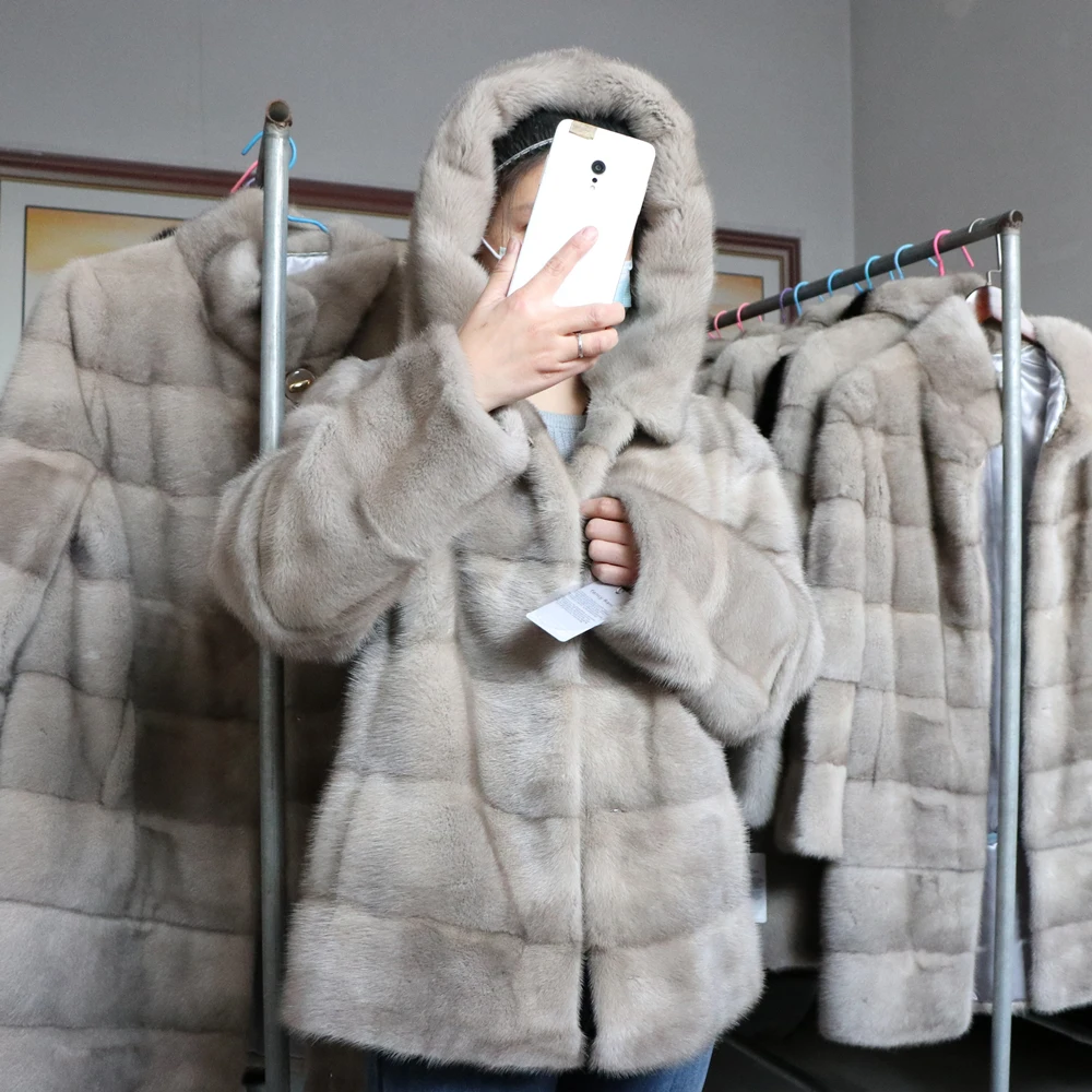 Fancy Rani luxury Women Natural Fur Coats Real Mink Fur Coat Hood Female Genuine Jackets short Ladies Winter Clothes Oversize