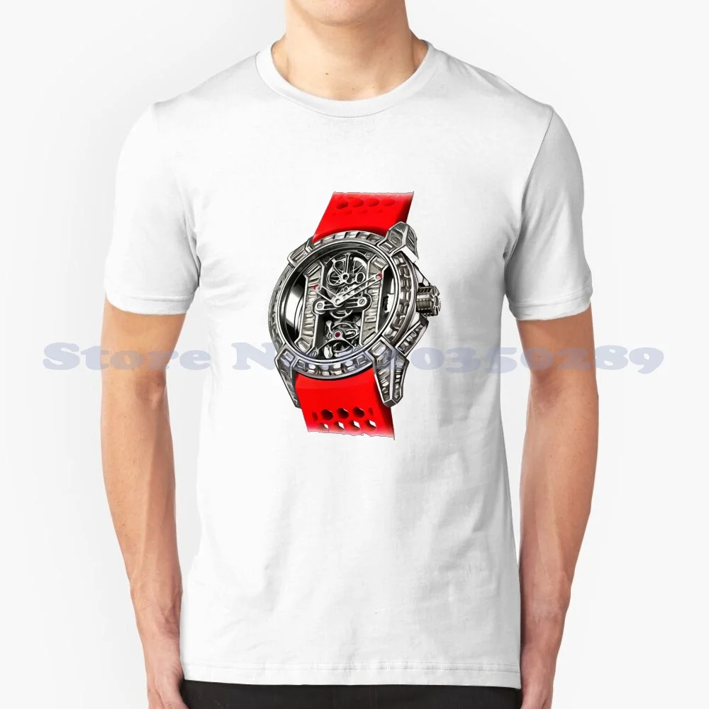 100% Cotton T-Shirt Jacob Benjamin Black Red Titanium Manual Transmission Watch Luxury