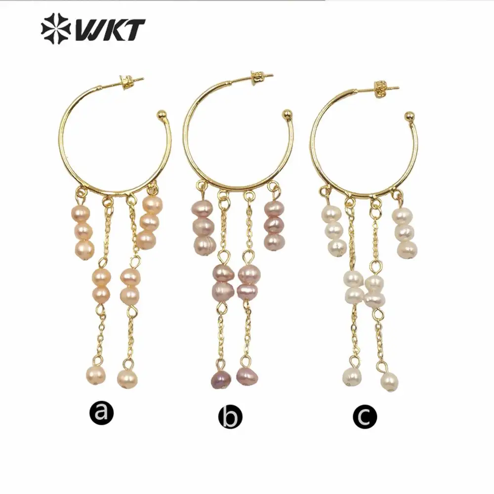 WT-MPE034 Italy Designer NEW Come Elegant Dangling Pearl Earrings Popular Round Hoop Push Back Long Women Decoration