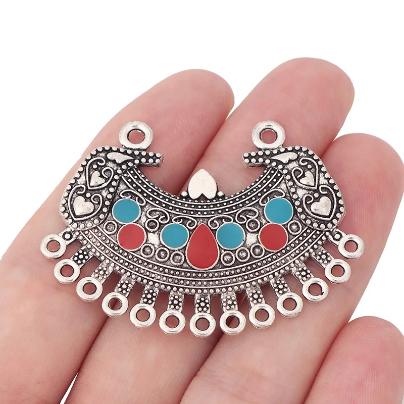 

5 x Tibetan Silver Boho Enamel Tribal Chandelier 13 Bailors Multi Strand Connectors Charms Pendants for Necklace Jewelry Making