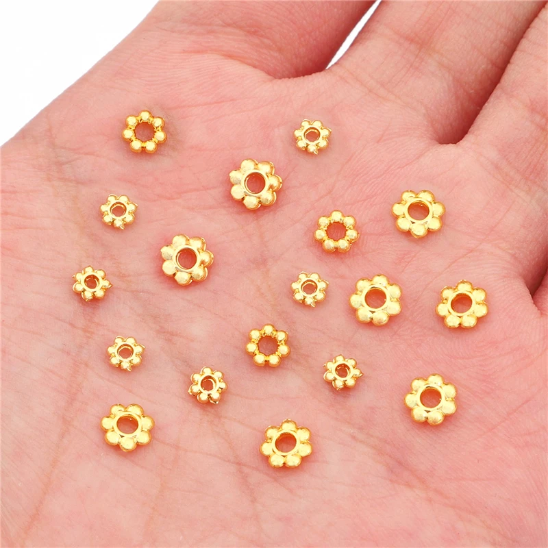 10Pcs 18K Gold 4 5 6mm Copper Beads End Torus Metal Flower Bead Caps Needlework for Diy Jewelry Making Bracelet Accessories