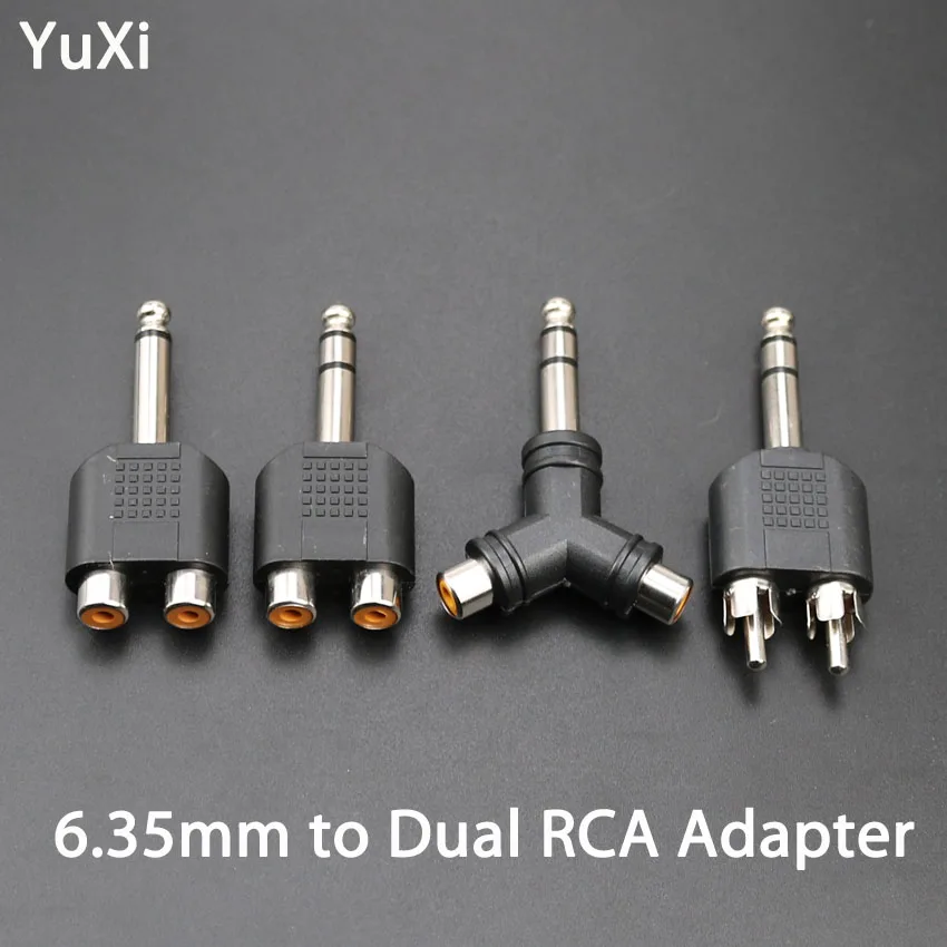 

YuXi New Audio converter 6.35mm 1/4" Male Stereo Plug To Double RCA Female Jack Audio Adapter Connector For KTV Speakers