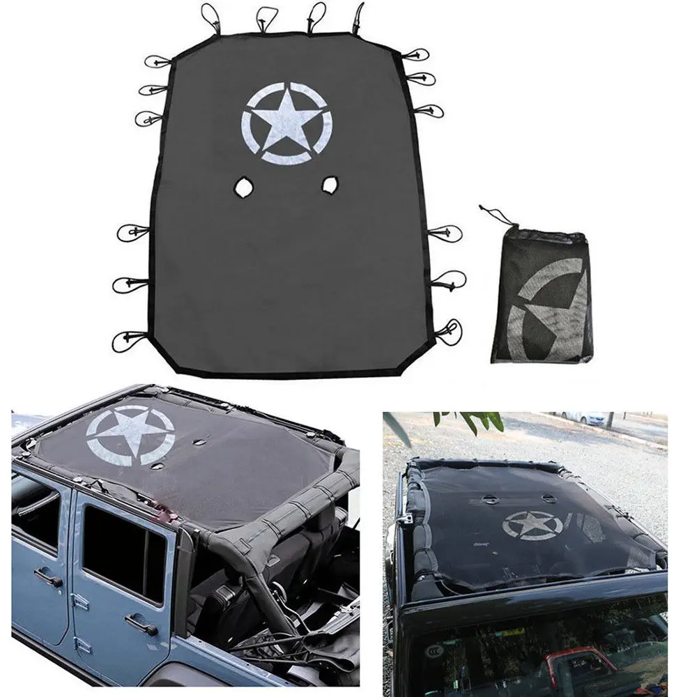 Sun Shade - Black Mesh FOR 2007-2018 Jeep Wrangler JK JKU 2-4Door Sun Shade Top Net Cover Black Roof Mesh