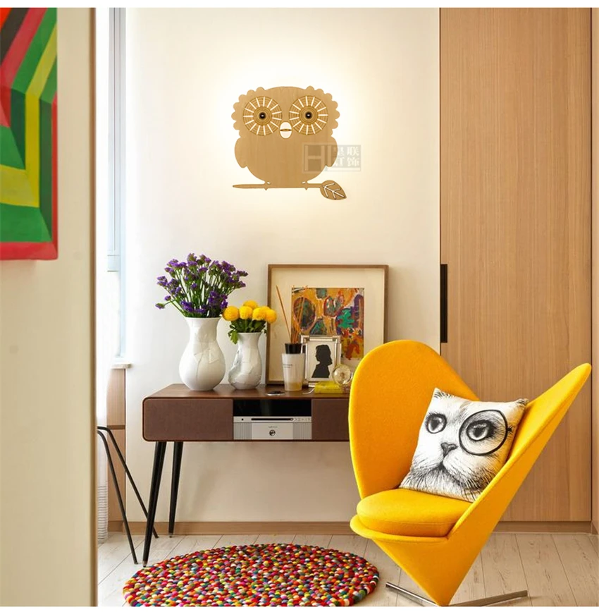 Cartoon Animal Wall Lamps Corridor Stairs Wooden Children's Room Lamps Shadow Owl Bedside LED Aisle Modern Bedroom Wall Lights