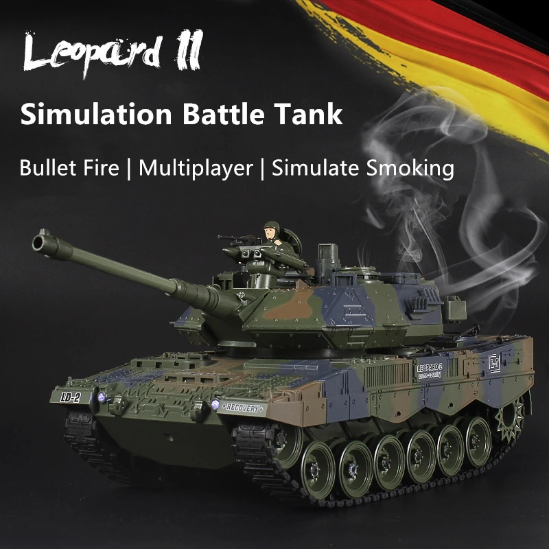 47CM Large Size Bullet Launch Simulation RC Battle Tank In Situ Rotation Liftable Metal Barrel Smoke Sound Light Effet RC Model