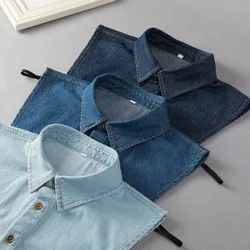 Chemise en Denim pour homme, femme et enfant, tout assorti, faux col décoratif, col pointu, détachable, printemps automne