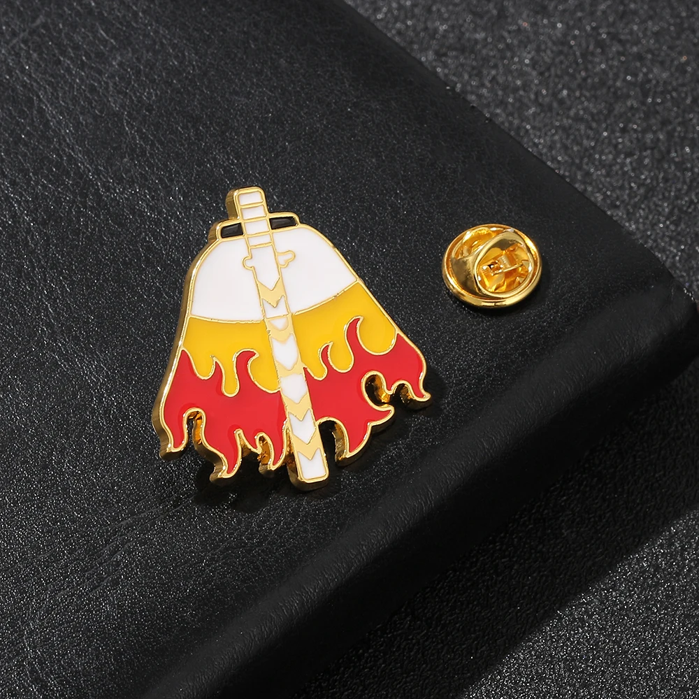 Hot Sale Anime Brooch Demon Slayer 2021 Trend Enamel Pin Cartoon Torch Anime Badge Rengoku Kyoujurou With The Same Jewelry