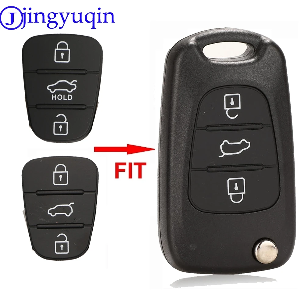 

jingyuqin New Replacement Rubber Pad 3 Buttons Flip Car Remote Key Shell For Hyundai I30 IX35 Kia K2 K5 Key Cover Case