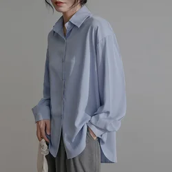 Spring Autumn Womens Blouse White Shirt Women Korean Chiffon Loose Long Sleeve Solid Color Top