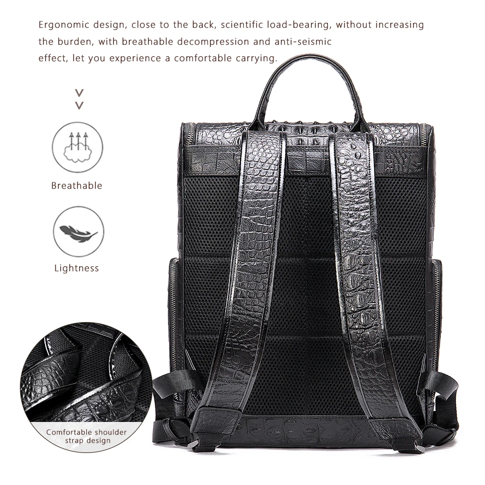 WESTAL men\'s genuine leather backpack bag for men 14 inch laptop bag student school bag for books Crocodile pattern designer bag