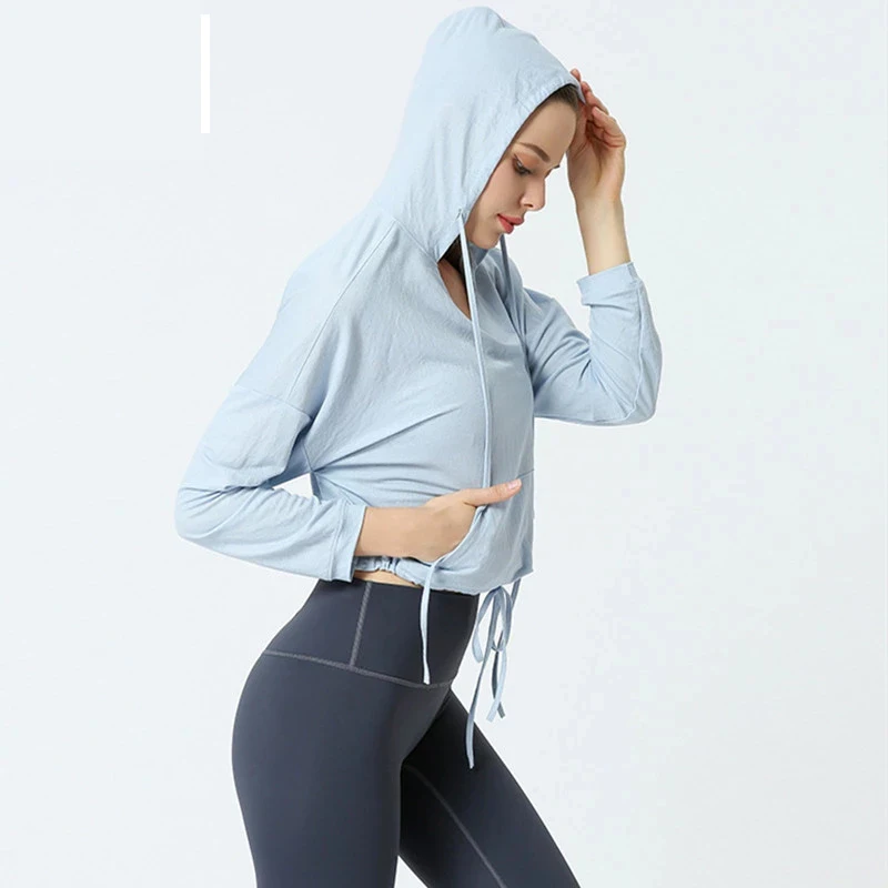 

Yoga Shirts Outdoor Sports Sunscreen Clothing Women Fitness Top Loose Long-Sleeve Hoodie Bandage Running Jacketng