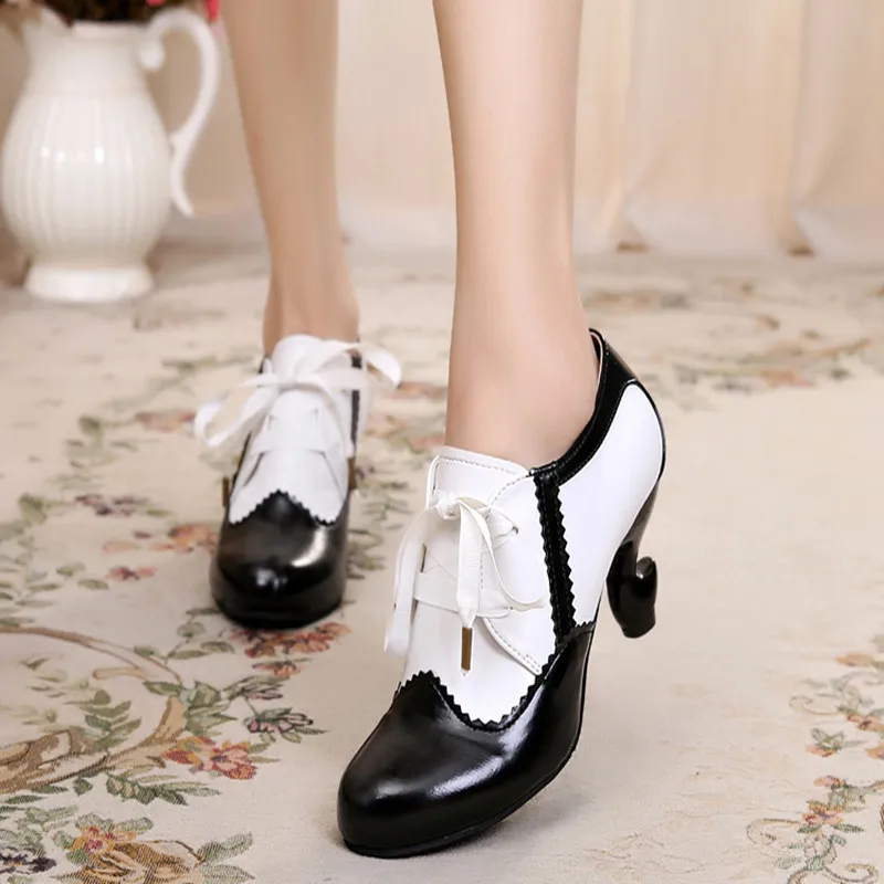 

Japanese lolita cute sweet lace round head retro high heel deep mouth women's shoes Vintage Sweet Lolita Shoes cos girl loli