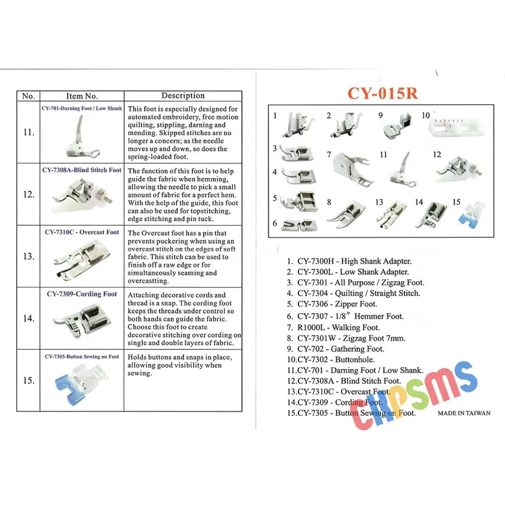 Universal 15pcs Presser feet both low shank and high shank Compatible with Babylock, Bernina (Bernette Series), Brother and more