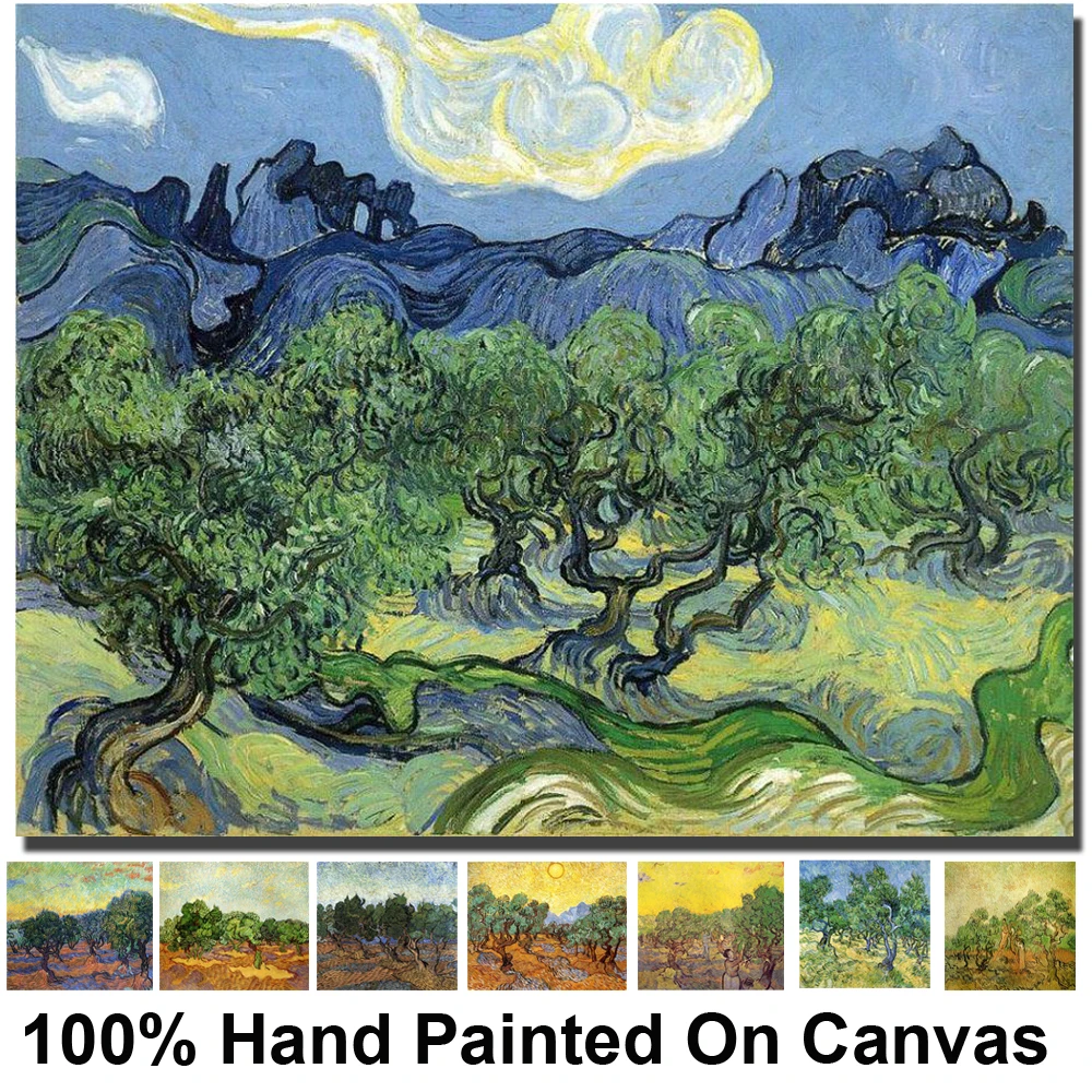 

Canvas Art Van Gogh Painting Olive Trees Beautiful Village Landscape Artwork for Living Room Wall Decor Handmade High Quality