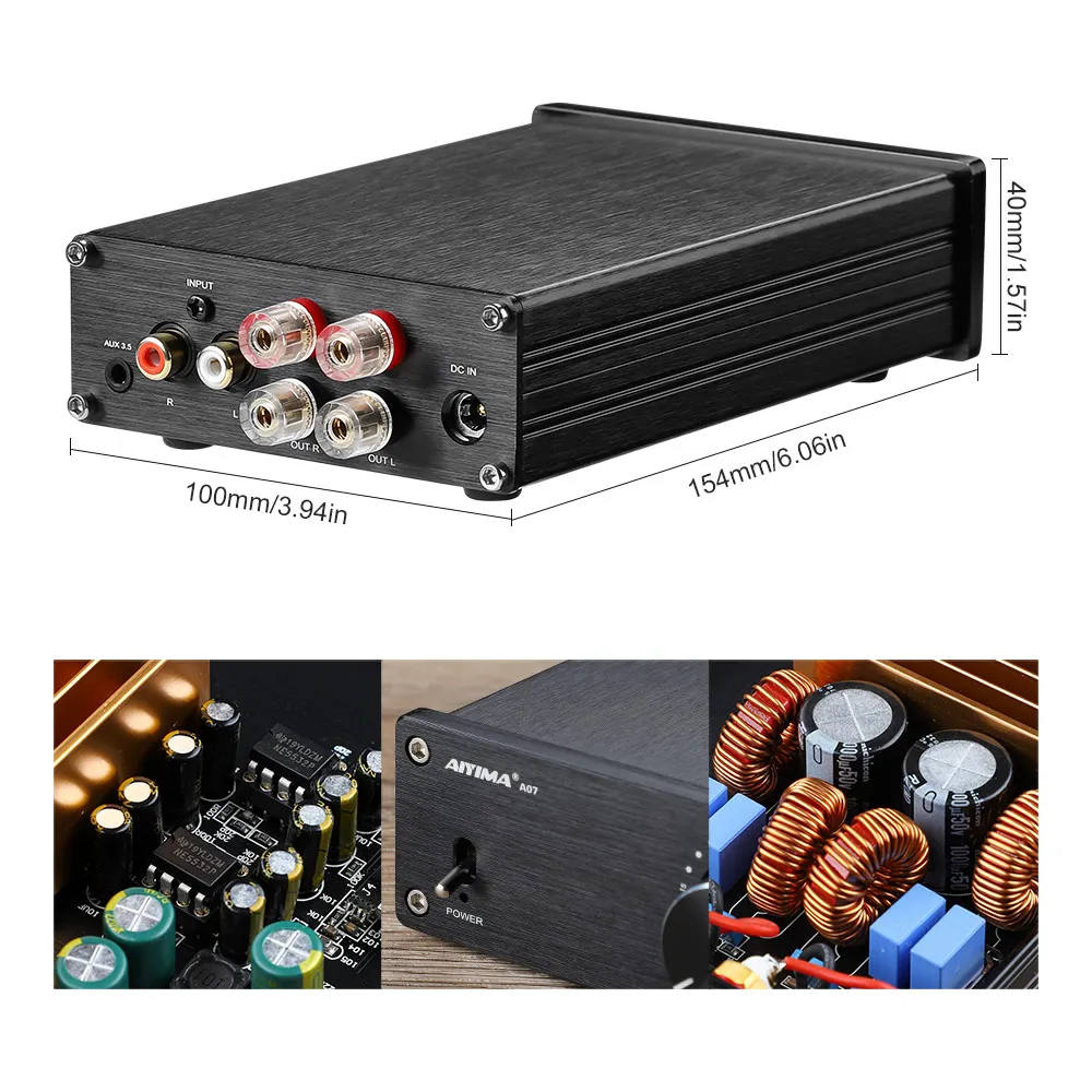 AIYIMA Audio A07 TPA3255 2.0 Digital Power Amplifier 300Wx2 Stereo HiFi Speaker Amplifier Mini Audio Amp Home Theater DC 24-48V