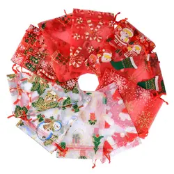 25pcs/lot Christmas Organza Gift Bags 10x15cm Drawable Party Candy Jewelry Chocolate Drawstring Gift Bag & Pouches