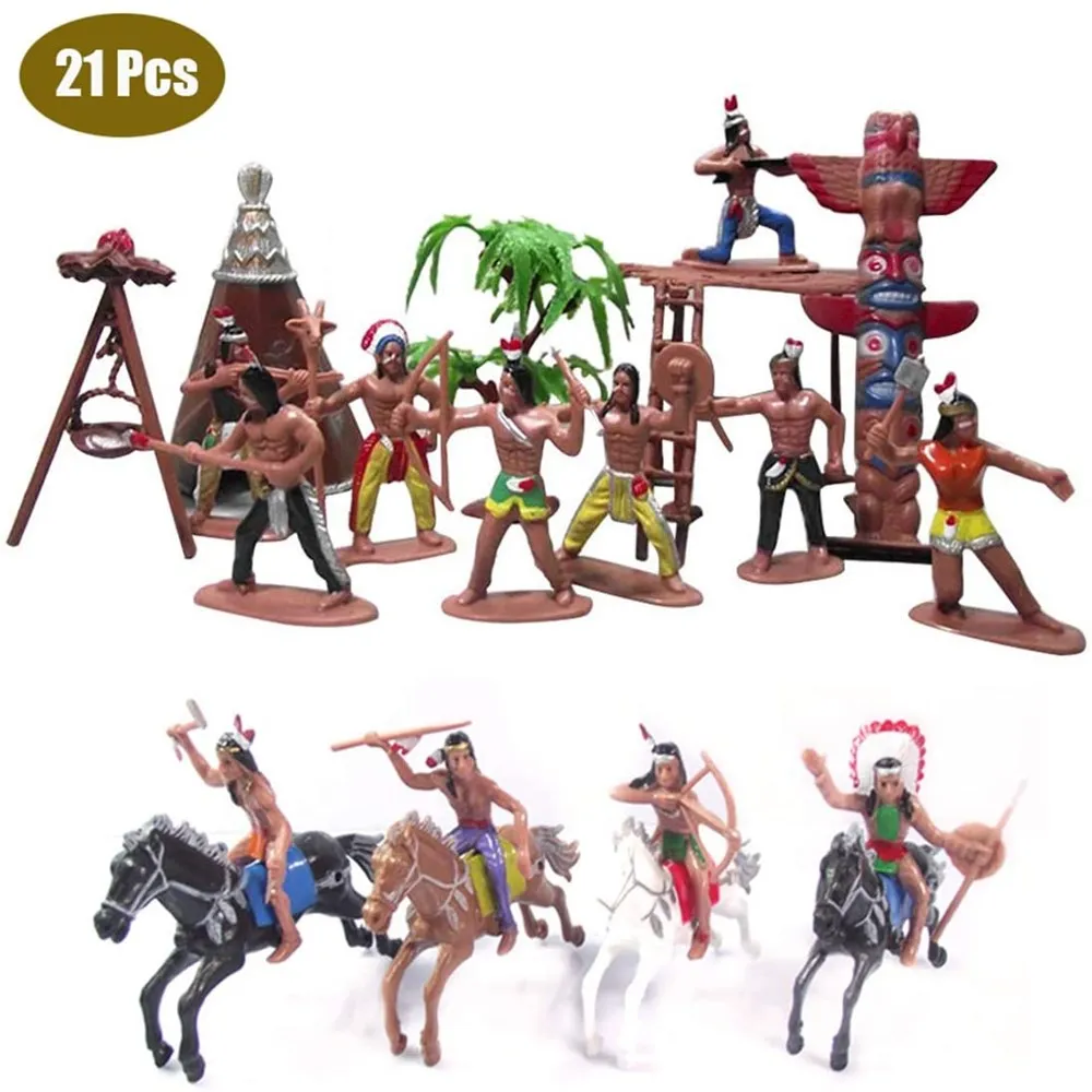 Plastic Indian Figures Toy Horse Tent Totem Wild West Cowboy Miniature Kit Great for Kids Children as School Project, Christmas