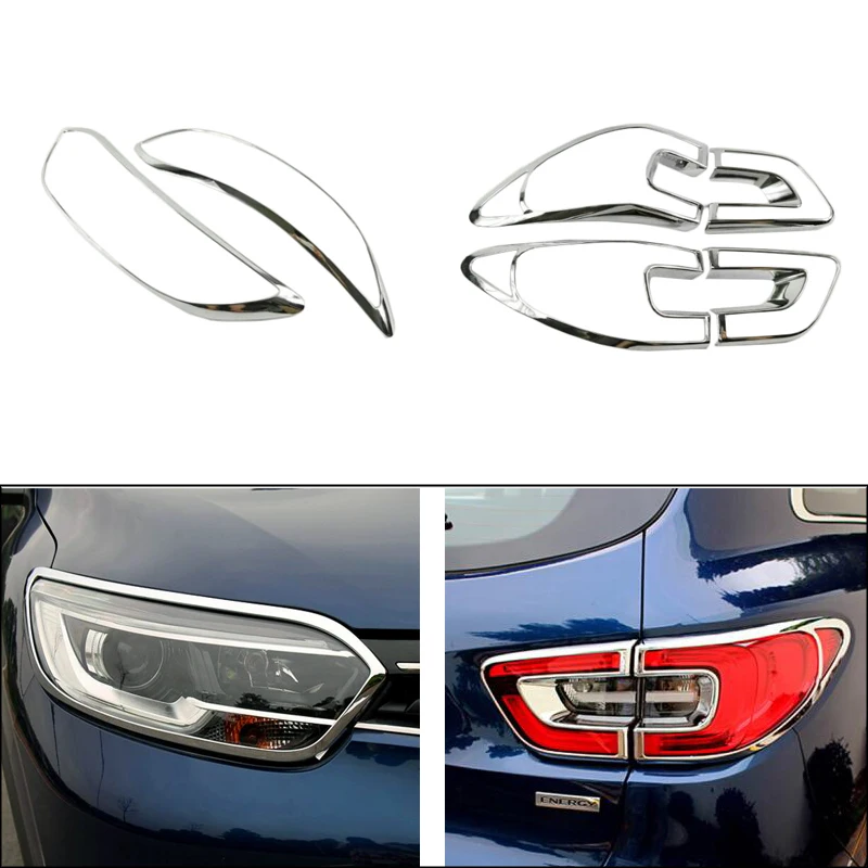 Front Lamp Cover Headlight Cover +Black Tail Light Rear Lights Decorate Cover Trim ABS Chrome For Renault Kadjar 2015 2016 2017