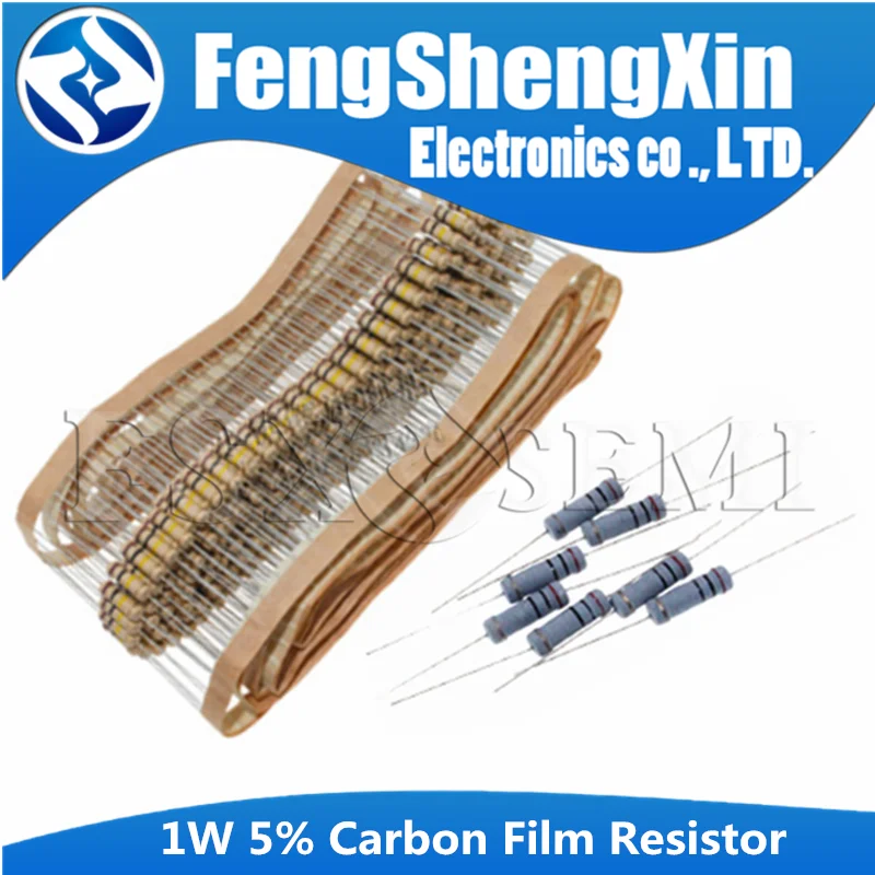 100pcs/lot 1W 5% Carbon Film Resistor 1R ~ 1M 2.2R 10R 22R 47R 51R 100R 150R 470R 1K 4.7K 10K 47K 1 2.2 10 22 47 51 100 150 470