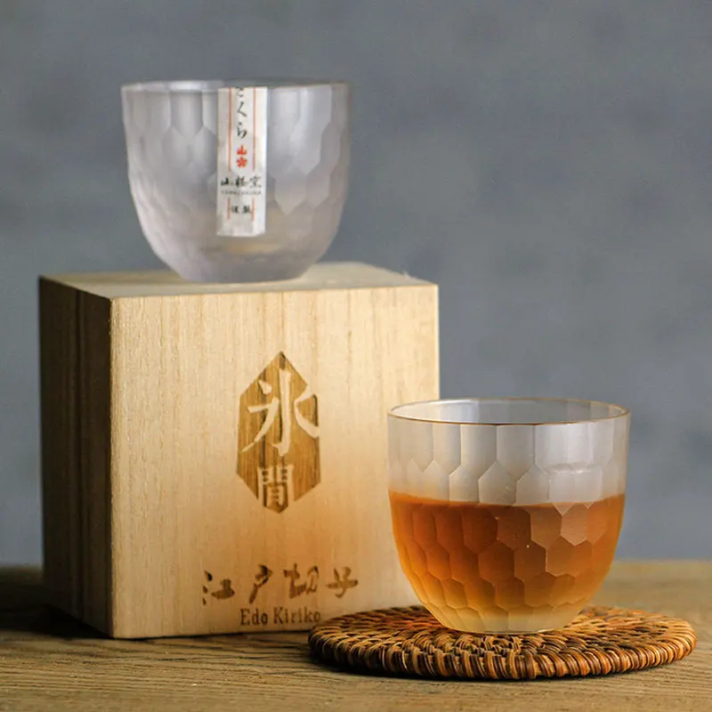 Japanese Style Honeycomb Pattern Crystal Whiskey Cup Limited Edition Collection Level Small Sake Wine Glass Kung Fu Tea Tumbler