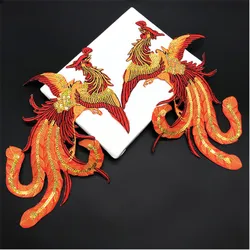 Maxsin 1 Pc Sequins Phoenix Embroidered Patch Sew on Garment Appliques Patches for Clothes Cheongsam Wedding Dress Accessory DIY