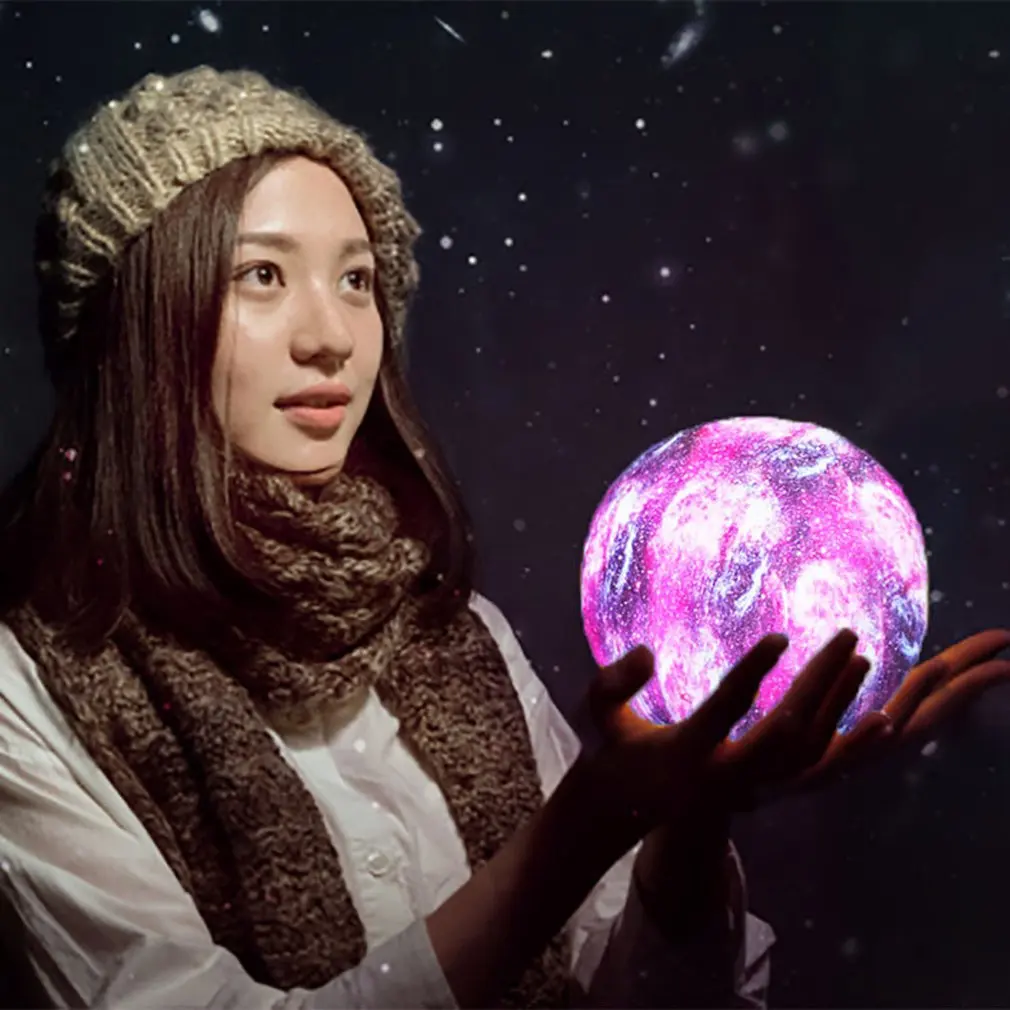 Lámpara de luna con impresión 3D, luz de luna de galaxia, luz de noche para niños, 16 colores, cambio táctil y Control remoto, luz de galaxia como regalos