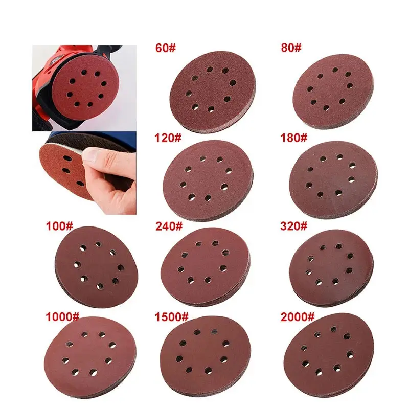 10pcs 125mm Sanding Discs 8 Hole Hook Loop Sandpaper 40Grit-3000Grit Sanding Paper Sanding Disc Abrasive Polishing Tools