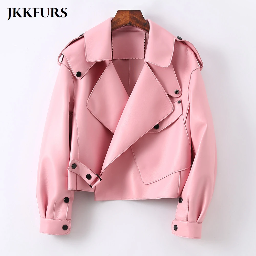 Women\'s Genuine Leather Jacket New Fashion Leather Bomber Coat Lady Real Sheepskin Outerwear S7547F