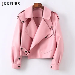 Women's Genuine Leather Jacket New Fashion Leather Bomber Coat Lady Real Sheepskin Outerwear S7547F