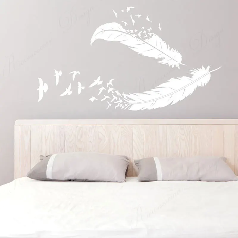 

Disappearing Feathers And Birds Vinyl Home Decor Wall Sticker Bedroom Decoration Decals Removable Murals Wall Poster 4383